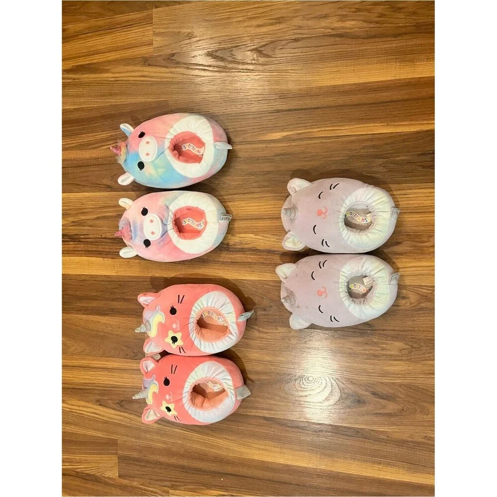 Squishmallows Kids Plush Slippers in Pastel Pink, Coral, Rainbow & Lavender